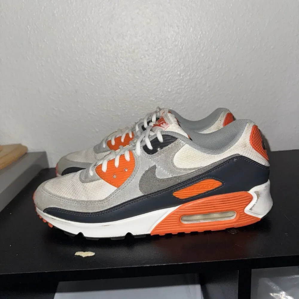 Nike Air Max 90 Summit White Smoke Grey Orange Men's Sneakers Sz 9.5 DM0029-108